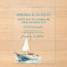 水彩帆船結婚船