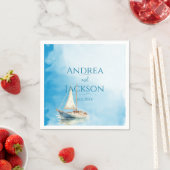 水彩帆船結婚船 スタンダードカクテルナプキン (インサイチュ)