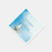 水彩帆船結婚船 スタンダードカクテルナプキン (角)