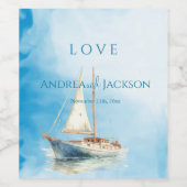 水彩帆船結婚船 ワインラベル (シングルラベル)