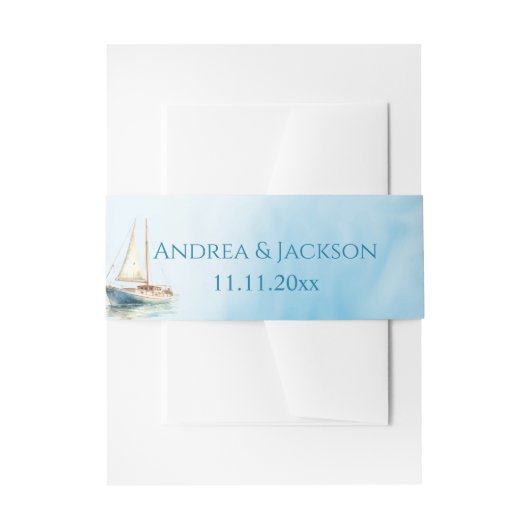 水彩帆船結婚船 招待状ベリーバンド (正面例)