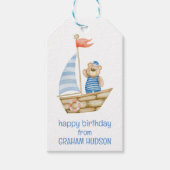 水彩帆船航海の熊 ギフトタグ (正面)