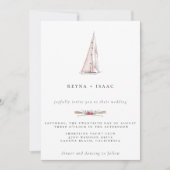 水彩帆船航海の結婚式招待状 案内状 (正面)