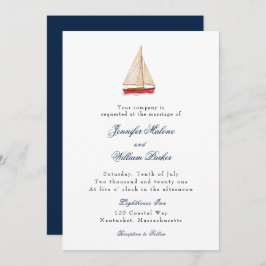 水彩帆船航海の結婚式招待状 案内状