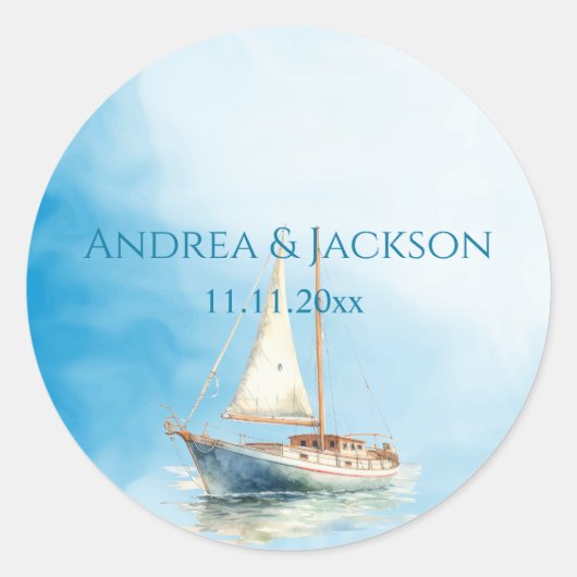 水彩帆船 ラウンドシール (正面)