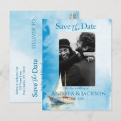 水彩帆船Save the Date Photo ポストカード (正面/裏面)