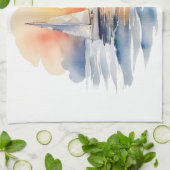 水彩帆走帆船サン航海のセット海 キッチンタオル (折り畳み)