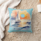 水彩帆走帆船サン航海のセット海 クッション (ブランケット)