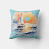 水彩帆走帆船サン航海のセット海 クッション (裏面)