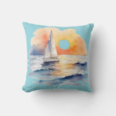 水彩帆走帆船サン航海のセット海 クッション (正面)