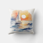 水彩帆走帆船サン航海のセット海 クッション (裏面)