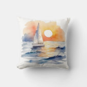 水彩帆走帆船サン航海のセット海 クッション (正面)