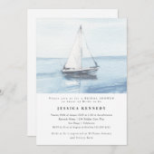 水彩帆走航海のブライダルシャワー 招待状 (正面/裏面)