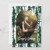 水彩常緑樹クリスマスツリー写真アーチ シーズンカード (正面)