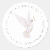 水彩平和の鳩 返信先住所 ラウンドシール (正面)