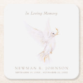 水彩平和葬儀記念ホワイト鳩 スクエアペーパーコースター (正面)