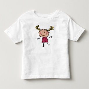 水彩幸せなスティックガール ピンクドレス エレガント トドラーTシャツ