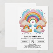 水彩幸せな雲の女の子の誕生日 招待状 (正面/裏面)