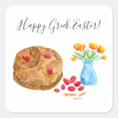 水彩幸せギリシャのイースターエッグ スクエアシール (正面)