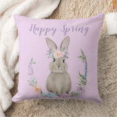 水彩幸せ春バニーラビットと花 クッション (ブランケット)