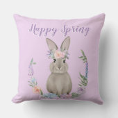 水彩幸せ春バニーラビットと花 クッション (正面)
