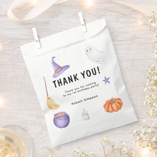 水彩幽霊キッズファースト誕生日パーティー フェイバーバッグ (クリップ留めされた状態)
