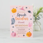 水彩幽霊パンプキンハロウィーン誕生日 招待状 (スタンド正面)