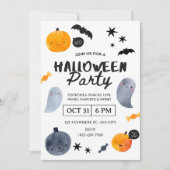水彩幽霊&カボチャハローウィンパーティ 招待状 (正面)