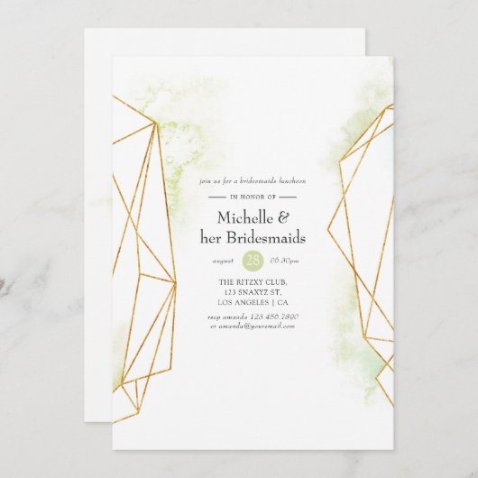 水彩幾何クリスタル ブライズメイドのランチ会 招待状 (正面/裏面)