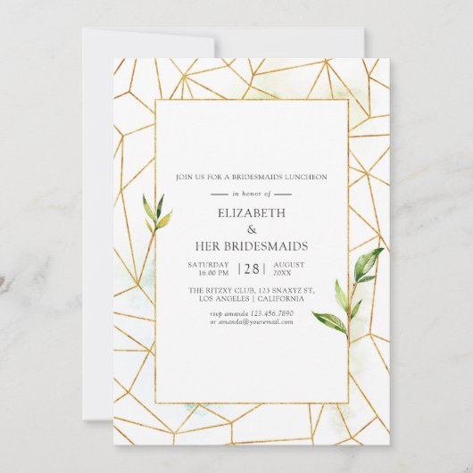 水彩幾何クリスタル ブライズメイドのランチ会 招待状 (正面)