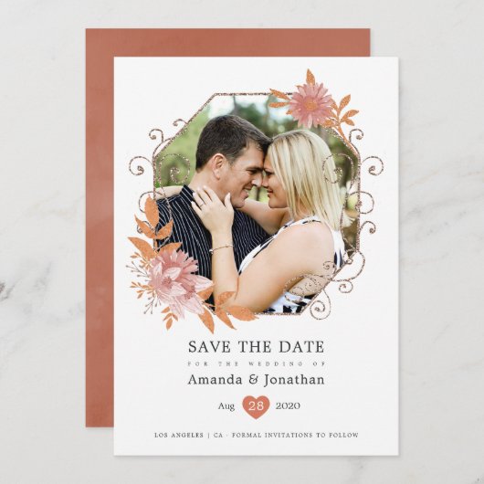 水彩幾何テラコッタの結婚式 セーブザデート (正面/裏面)