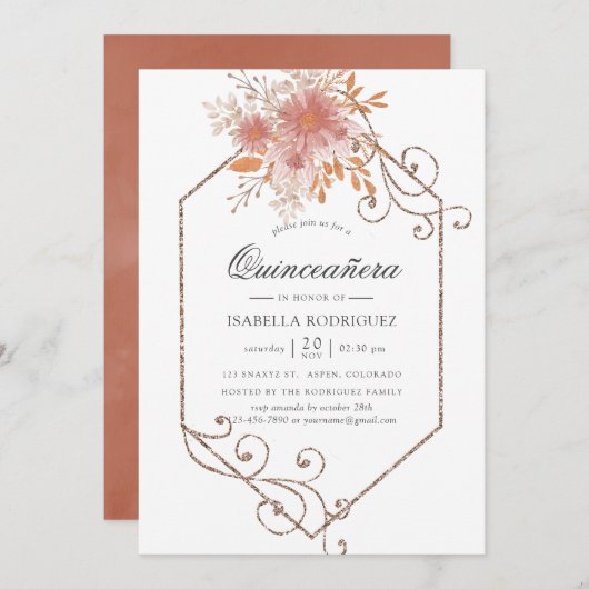 水彩幾何テラコッタキンセアニラ 招待状 (正面/裏面)