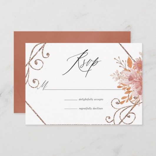 水彩幾何テラコッタ結婚ズ 出欠カード (正面/裏面)