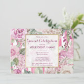 水彩幾何ピンクグリーン花柄イベント 招待状 (スタンド正面)