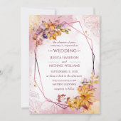 水彩幾何ブルゴーニュフローラ秋の結婚式 招待状 (正面)