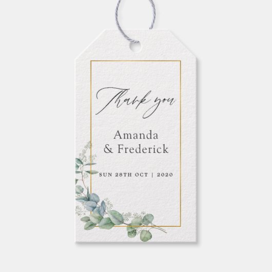 水彩幾何学ユーカリ結婚ス ギフトタグ (正面)