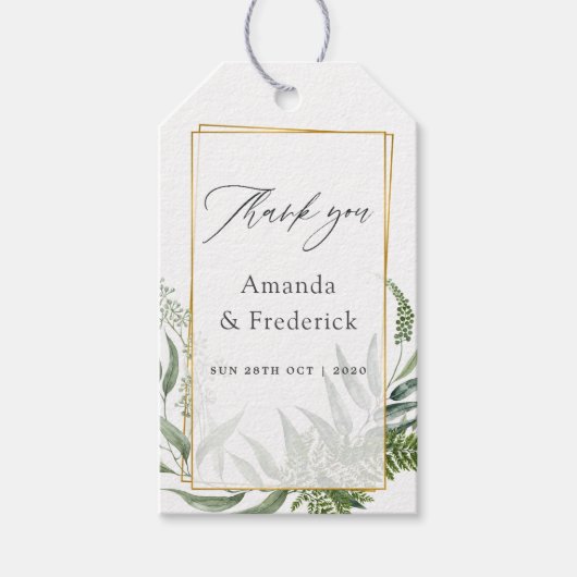 水彩幾何学ユーカリ結婚ス ギフトタグ (正面)