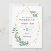 水彩幾何学ユーカリ結婚ス 招待状 (正面)