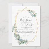 水彩幾何学ユーカリ赤ちゃんシャワー 招待状 (正面)