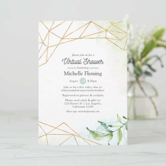 水彩幾何学模様の仮想ベビーまたはブライダルシャワー 招待状 (スタンド正面)