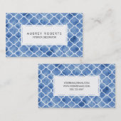 水彩幾何学模様インディゴブルーとホワイト 名刺 (正面/裏面)