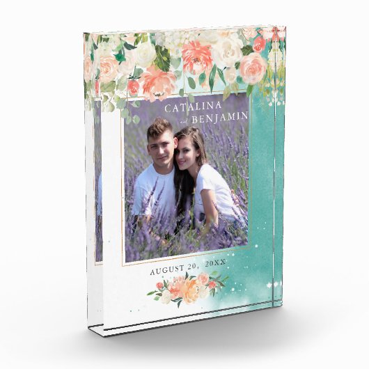 水彩幾何学模様赤面ピンク結婚フローラ フォトブロック (左)