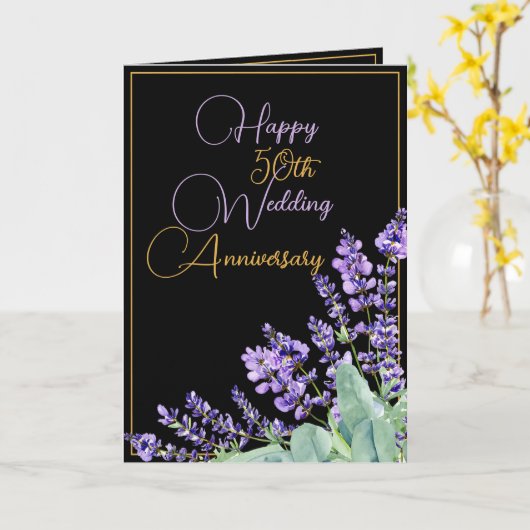 水彩幾何学模様50周年結婚を迎える カード (黄色い花)