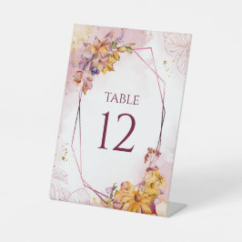 水彩幾何学的フローラ秋ブルゴーニュ結婚ーズ 台座サイン