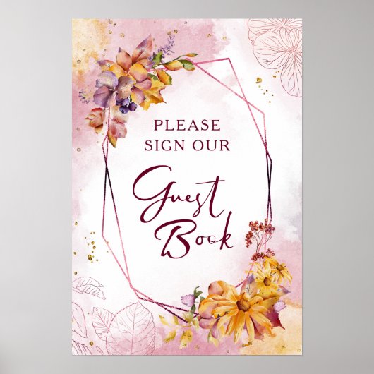 水彩幾何学的フローラ秋マルサラ結婚ズ ポスター (正面)