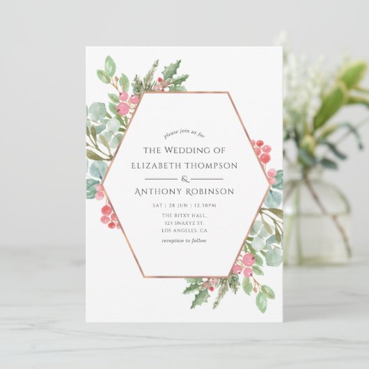 水彩幾何学的ユーカリ結婚ス 招待状 (スタンド正面)