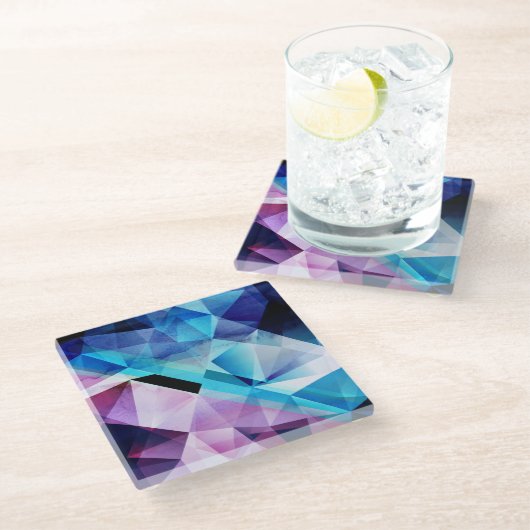水彩幾何学的抽象芸術背景 ガラスコースター (アングル)