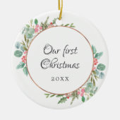 水彩幾何学私たちの初めてのクリスマス写真 セラミックオーナメント (正面)