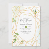 水彩幾何学結晶の緑のベビーシャワー 招待状 (正面)