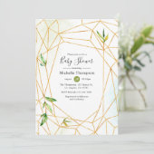 水彩幾何学結晶の緑のベビーシャワー 招待状 (スタンド正面)
